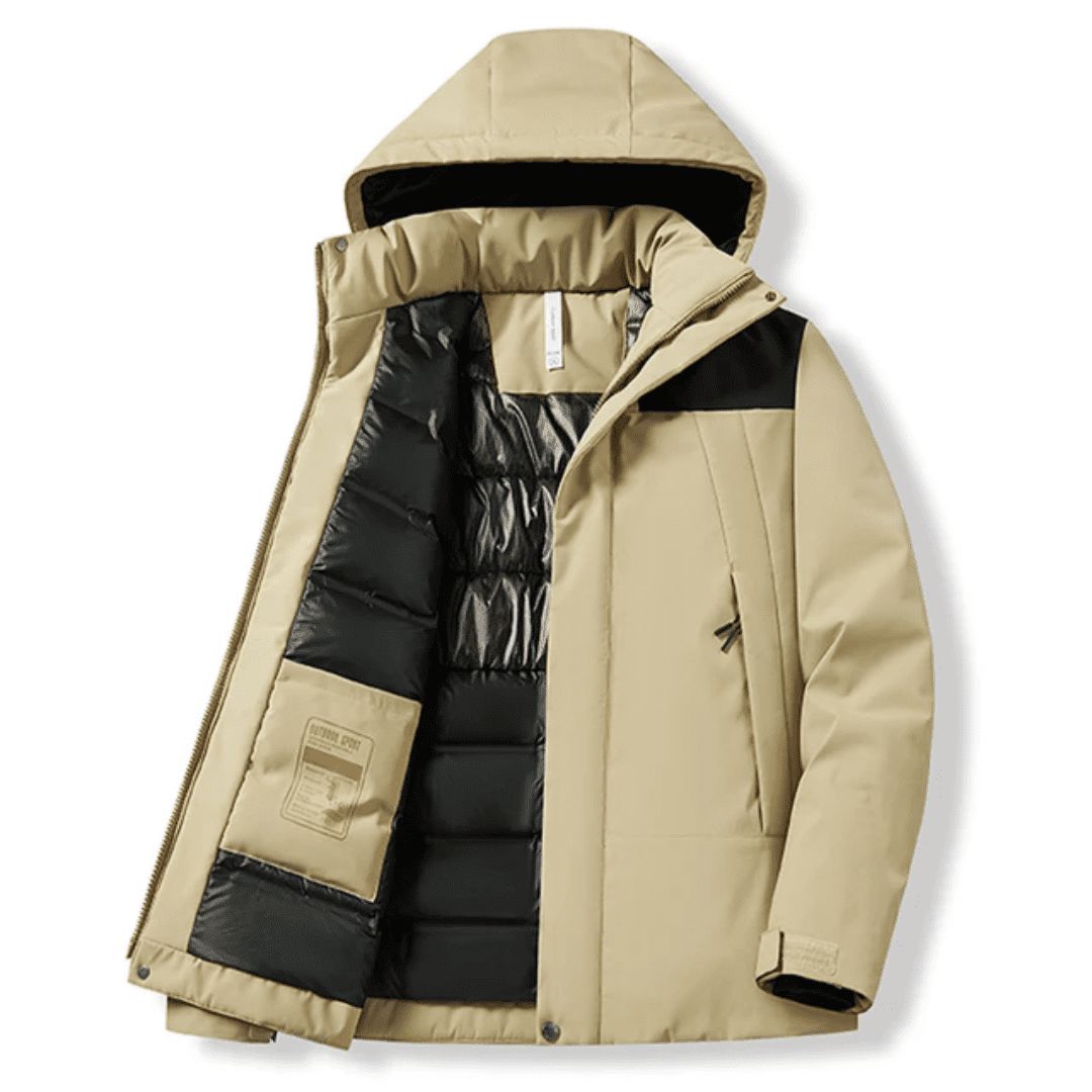 Men's waterproof puffer jacket, front view