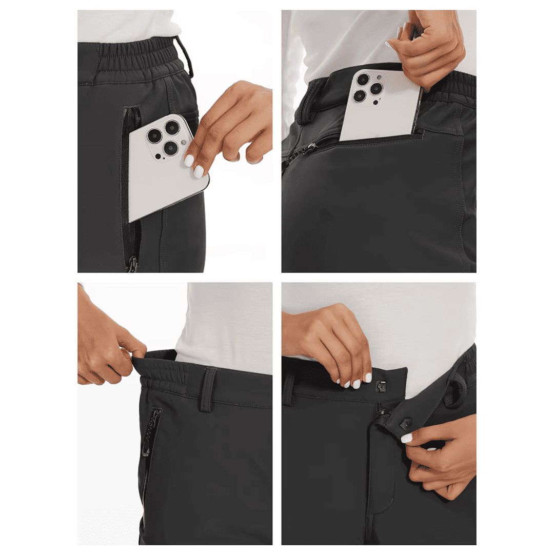 Close-up of the waterproof fabric of the men's ski trousers