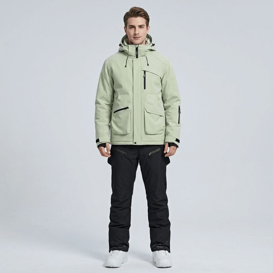 Men's ski set, jacket and salopettes, front view