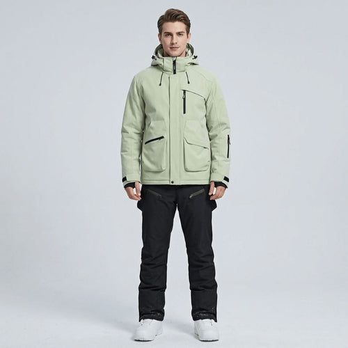 Men's ski set, jacket and salopettes, front view