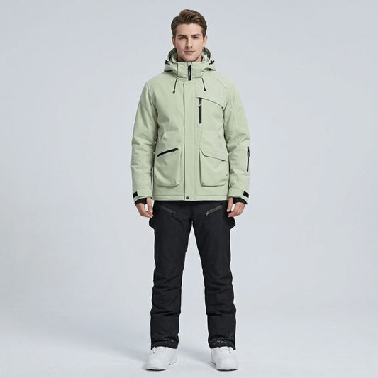 Men's ski set, jacket and salopettes, front view
