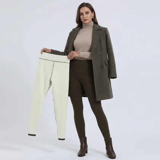 Women's fleece lined thermal leggings, front view