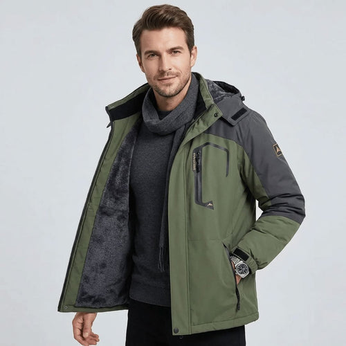 Men's insulated hooded winter jacket, front view