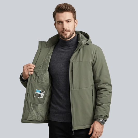 Men's fleece lined coat, front view