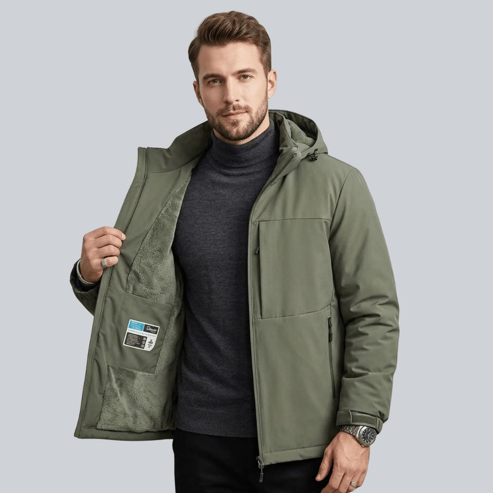 Men's fleece lined coat, front view