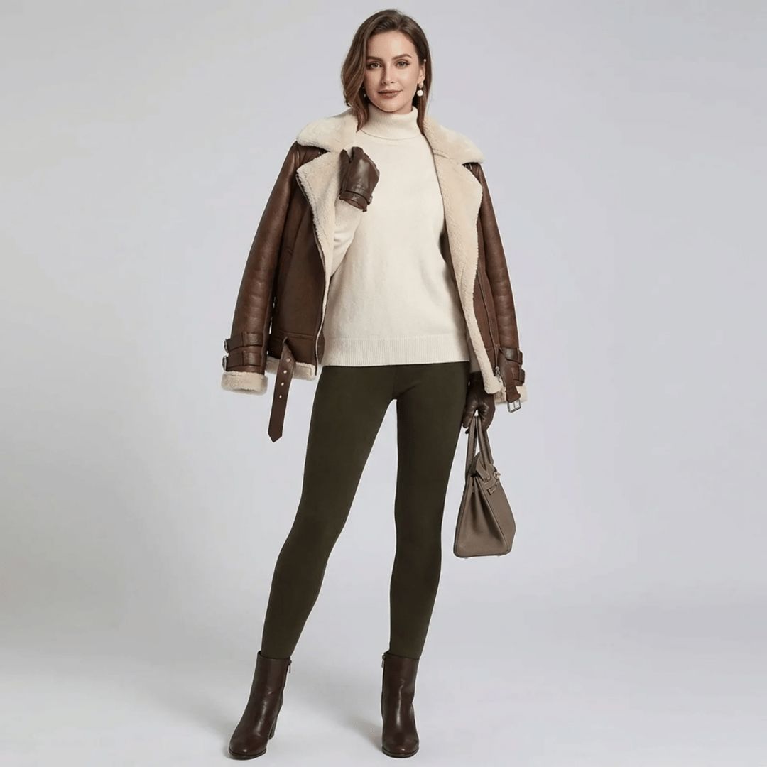 Women's fleece lined thermal leggings, back view