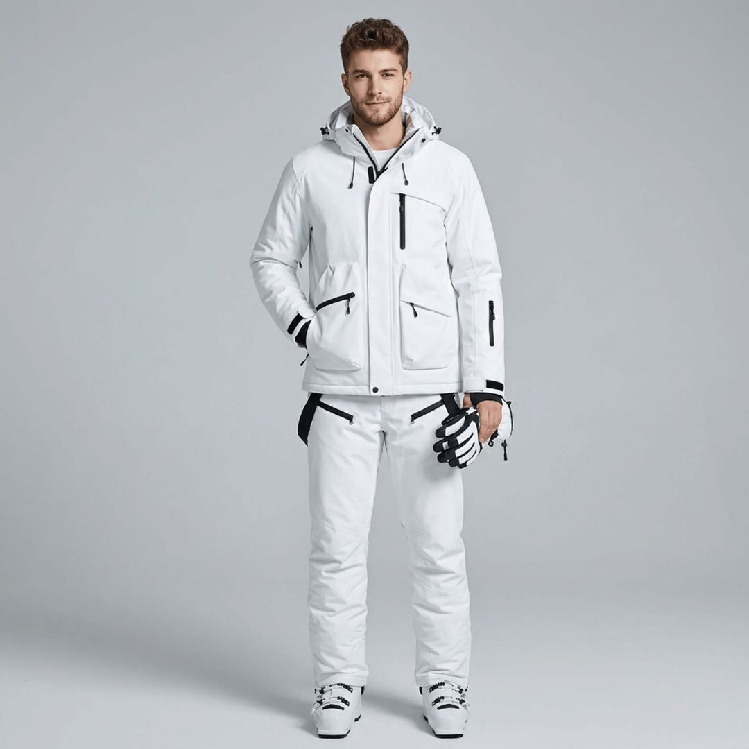 Close-up of the waterproof fabric of the men's ski set