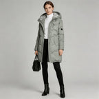 Women's padded hooded parka with fleece lining in black
