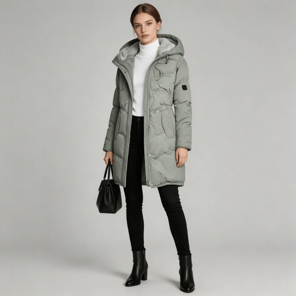 Women's padded hooded parka with fleece lining in black