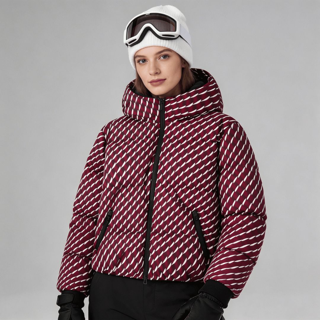 Women's waterproof Courchevel ski jacket in burgundy, front view