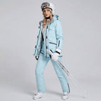Women's ski set, jacket and salopettes, back view
