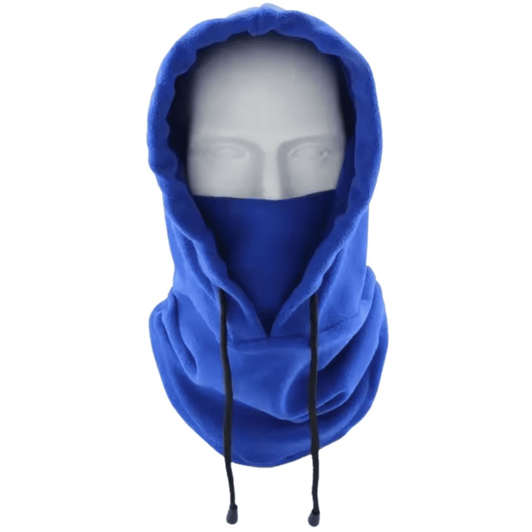 Fleece balaclava worn under a ski helmet