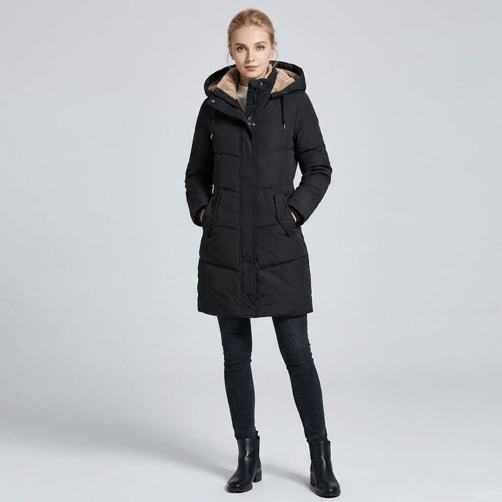 Close-up of the faux fur hood on the women's parka