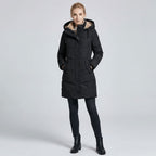 Close-up of the faux fur hood on the women's parka