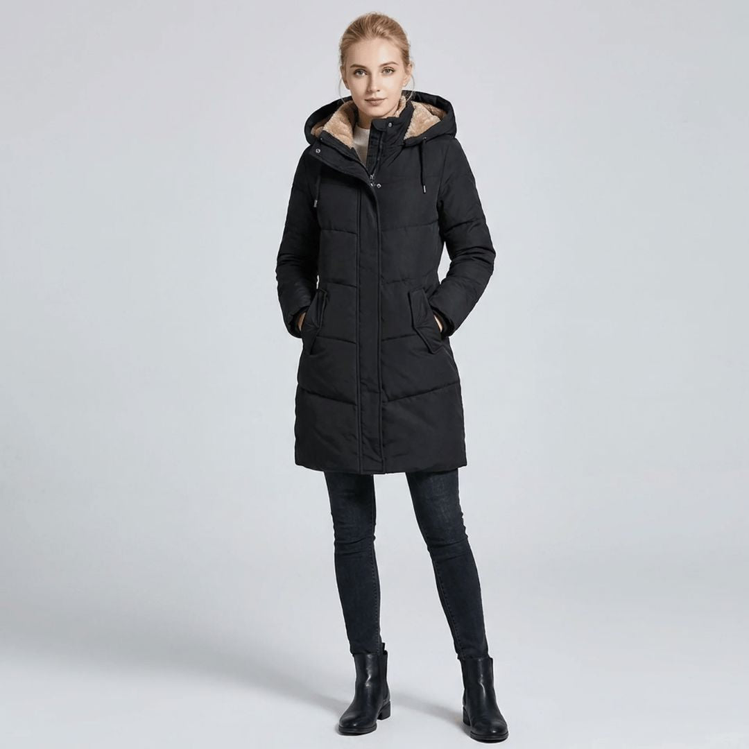 Close-up of the faux fur hood on the women's parka