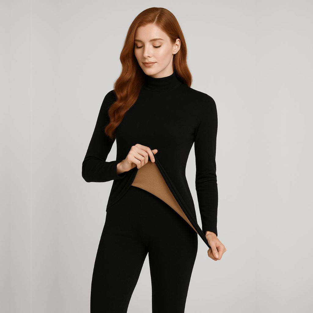 Close-up of the plush lining in the women's thermal set