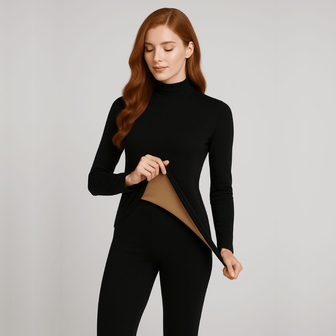 Close-up of the plush lining in the women's thermal set