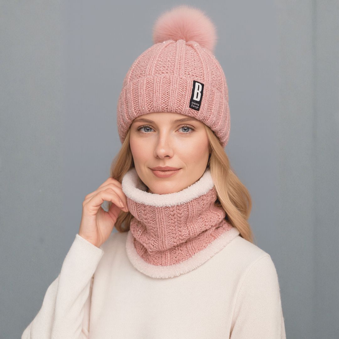 Fleece lined snood worn pulled up over the chin