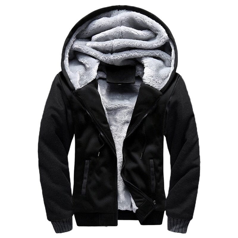 Men's fleece lined hooded jacket, front view