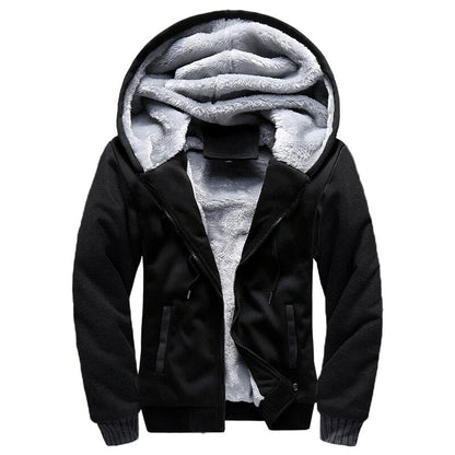 Men's fleece lined hooded jacket, front view