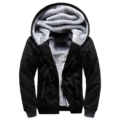 Men's fleece lined hooded jacket, front view