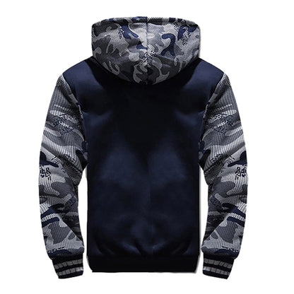 Fleece lining inside the men's hooded jacket