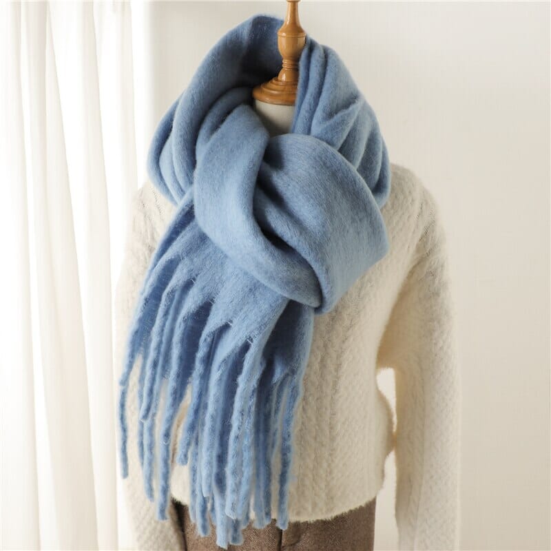 Fleece scarf worn double wrapped around the neck