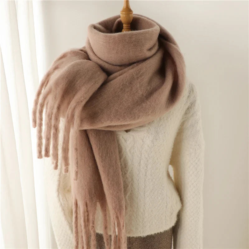 Cashmere scarf draped over the shoulders