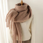 Cashmere scarf draped over the shoulders