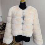Women's faux fur coat, close-up of the collar and sleeves