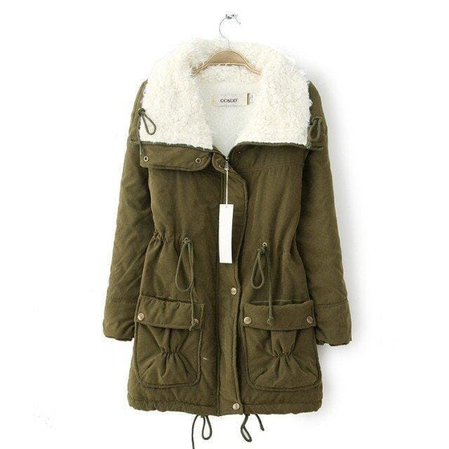 Women's fleece lined parka, three quarter view