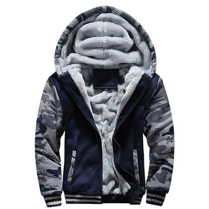Close-up of the lined hood on the men's jacket