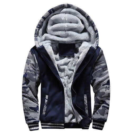 Close-up of the lined hood on the men's jacket