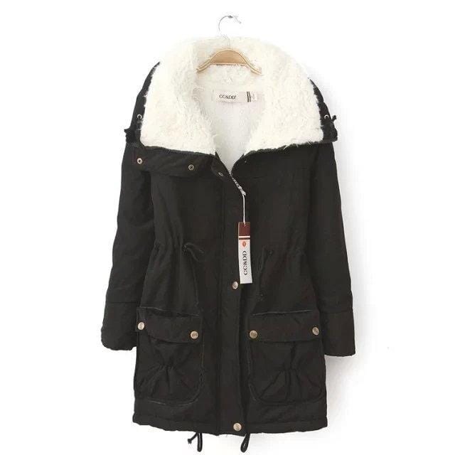 Close-up of the plush lining inside the women's parka
