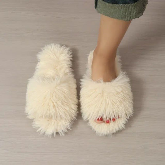 Women's fleece slippers in beige