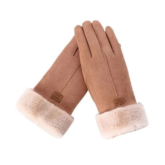 Women's suede touchscreen gloves with fleece lining