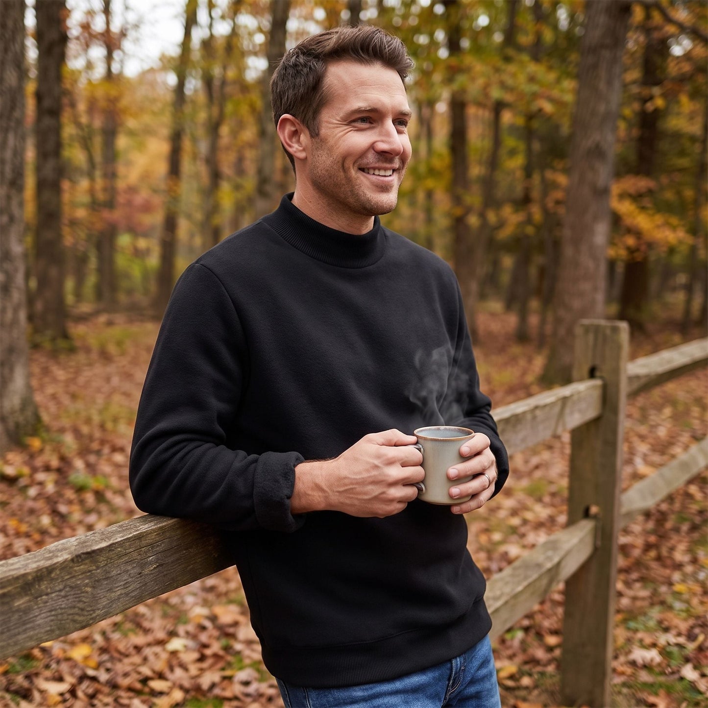 Men's crew neck fleece jumper - Black