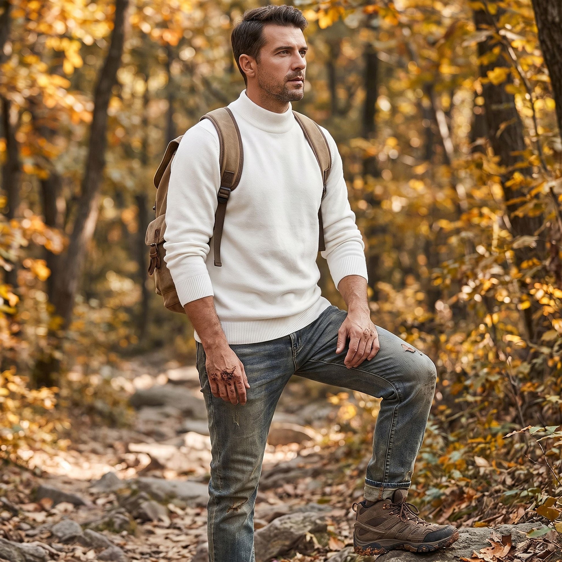 Men's crew neck fleece jumper - White