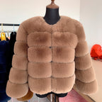 Women's faux fur coat in black, front view