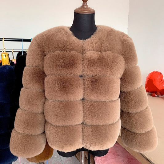 Women's faux fur coat in black, front view