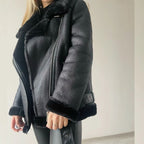 Women's faux leather jacket in beige