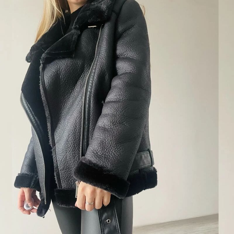 Women's faux leather jacket in beige