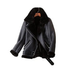 Women's fleece lined faux leather jacket, back view